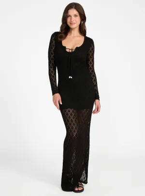 Heart Glow Black Alba Pointelle Maxi Dress