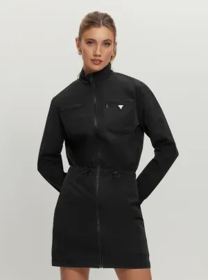 Relax Form Fitted Design Black Aurelie Full Zip Mini Dress
