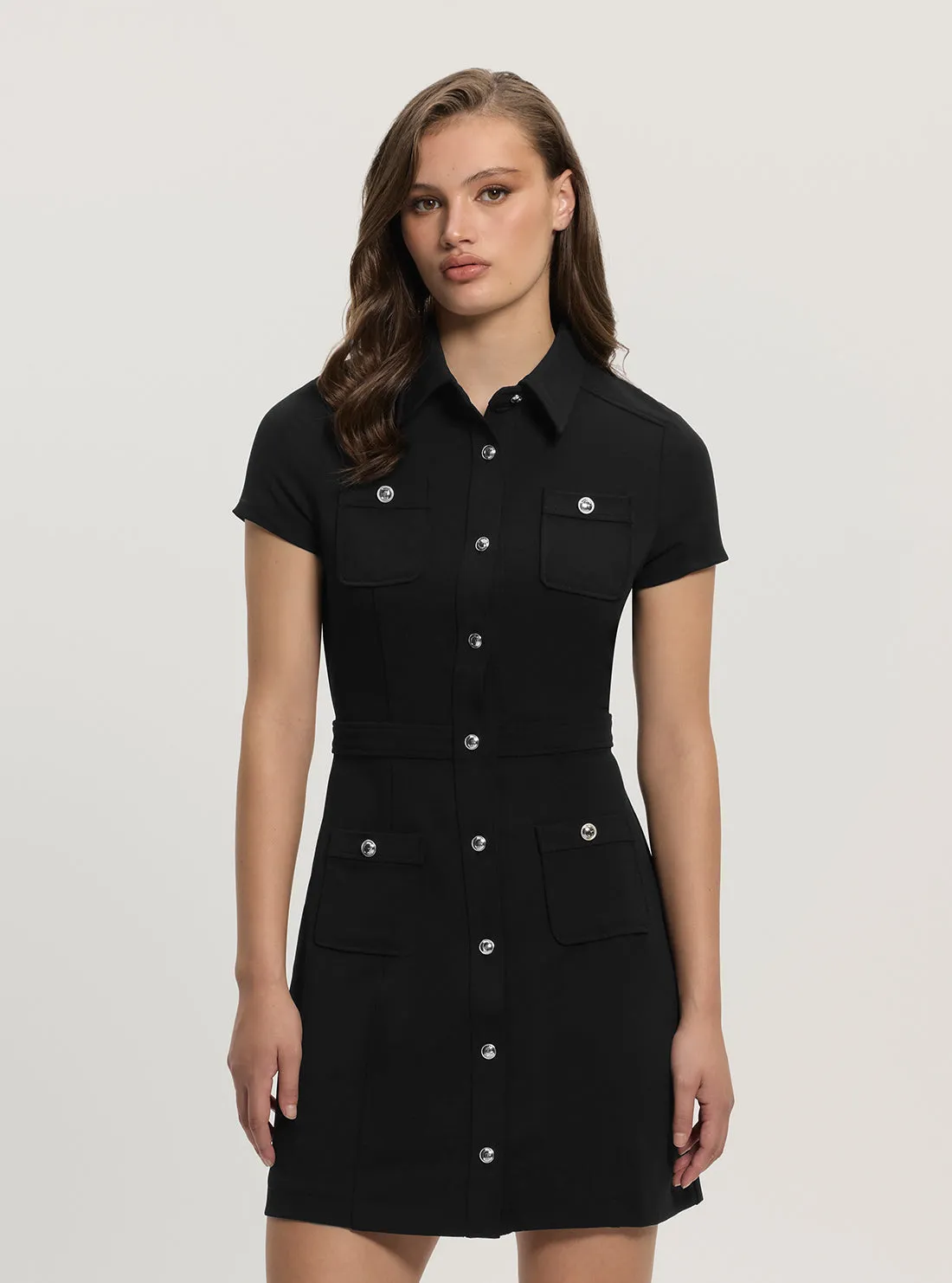 Black Elastic Elora Pockets Mini Dress Style Moment Soul Warm