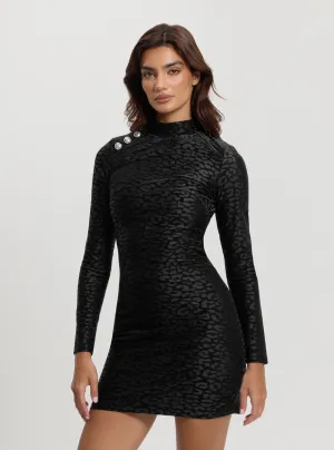 Chill Base Music-Concert Black Elizabeth Mock Neck Mini Dress