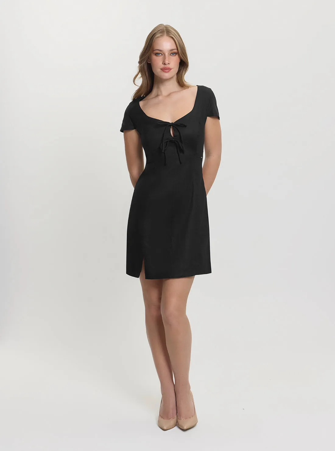 Effortless Touch Happy Soul Black Isabeau Bows Mini Dress