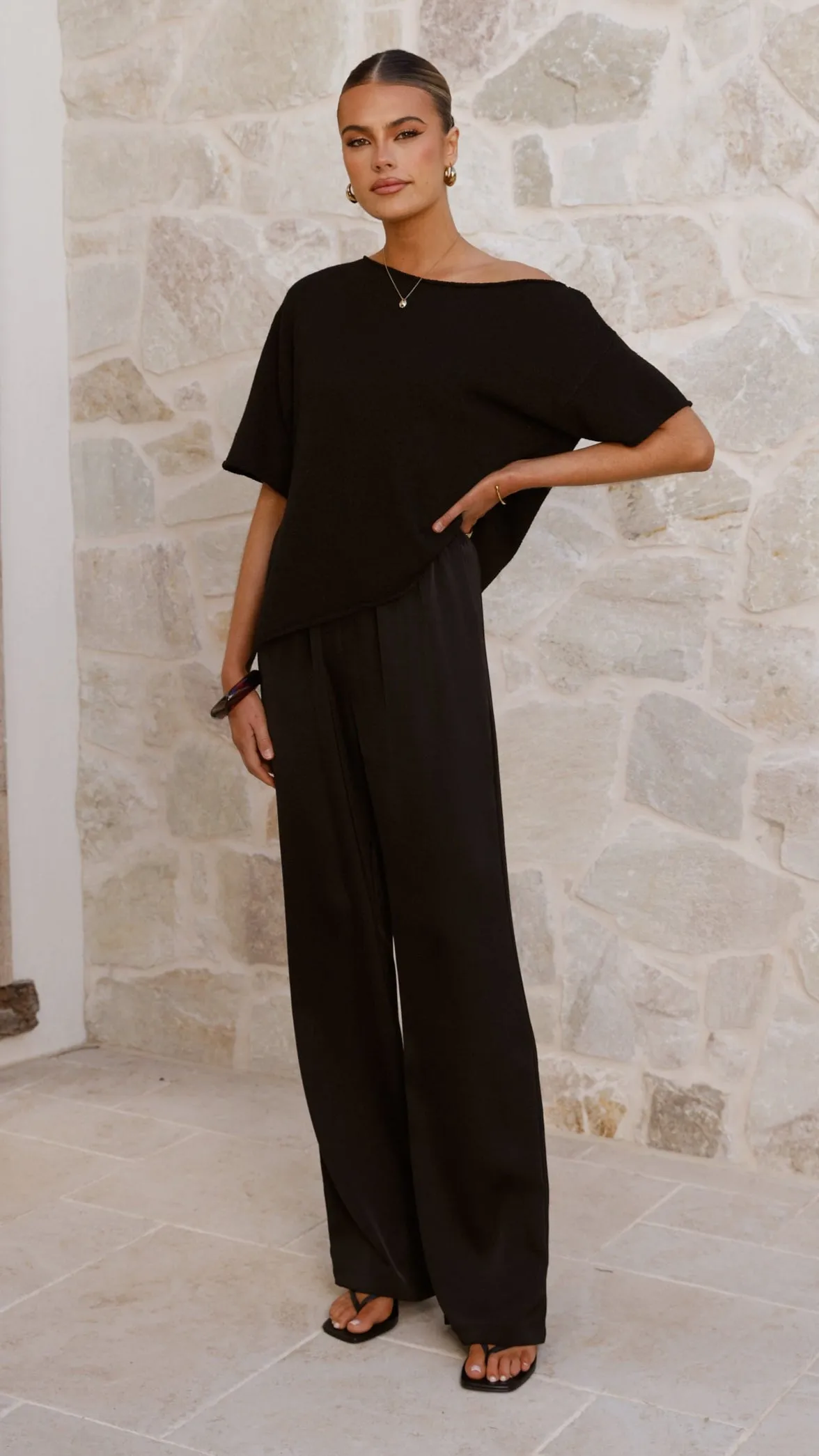 Practical Boots Picnic Fun Blair Off Shoulder Tee - Black