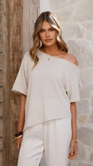Blair Off Shoulder Tee - Oatmeal Flexible Fit