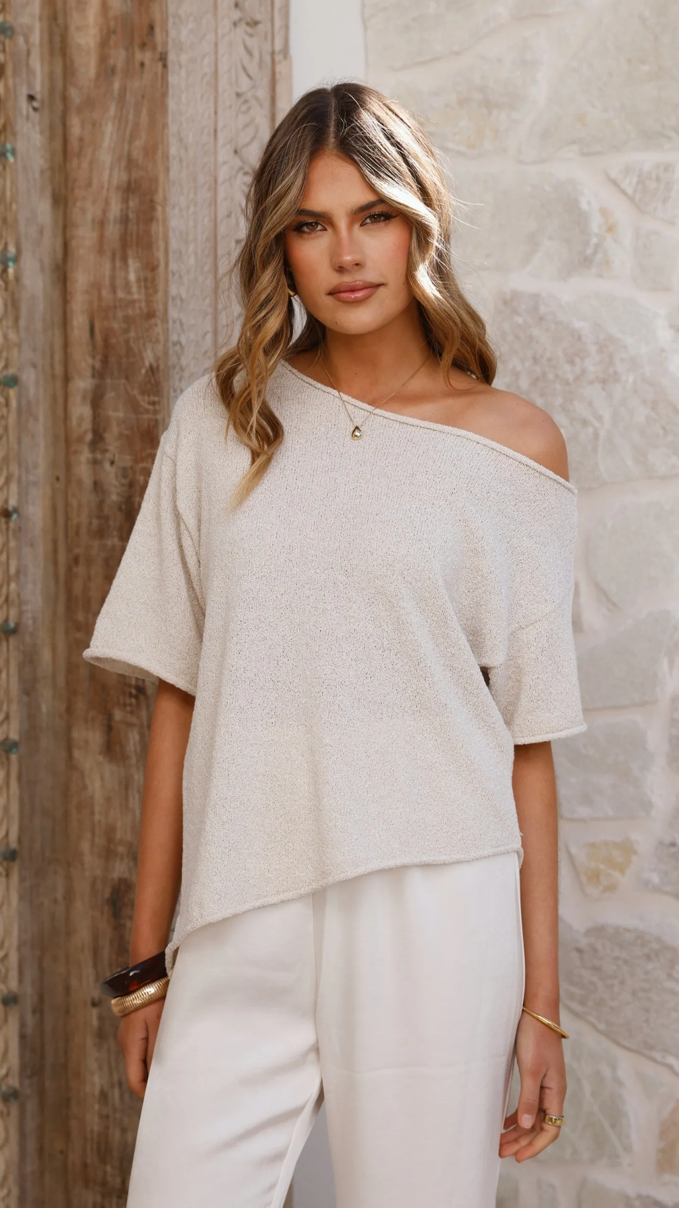 Blair Off Shoulder Tee - Oatmeal Flexible Fit