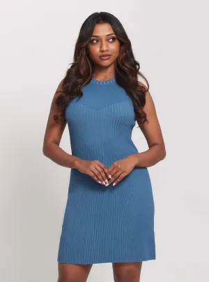 Blue Allie Short Sleeve Knit Dress Sleek Cut Chill Moment