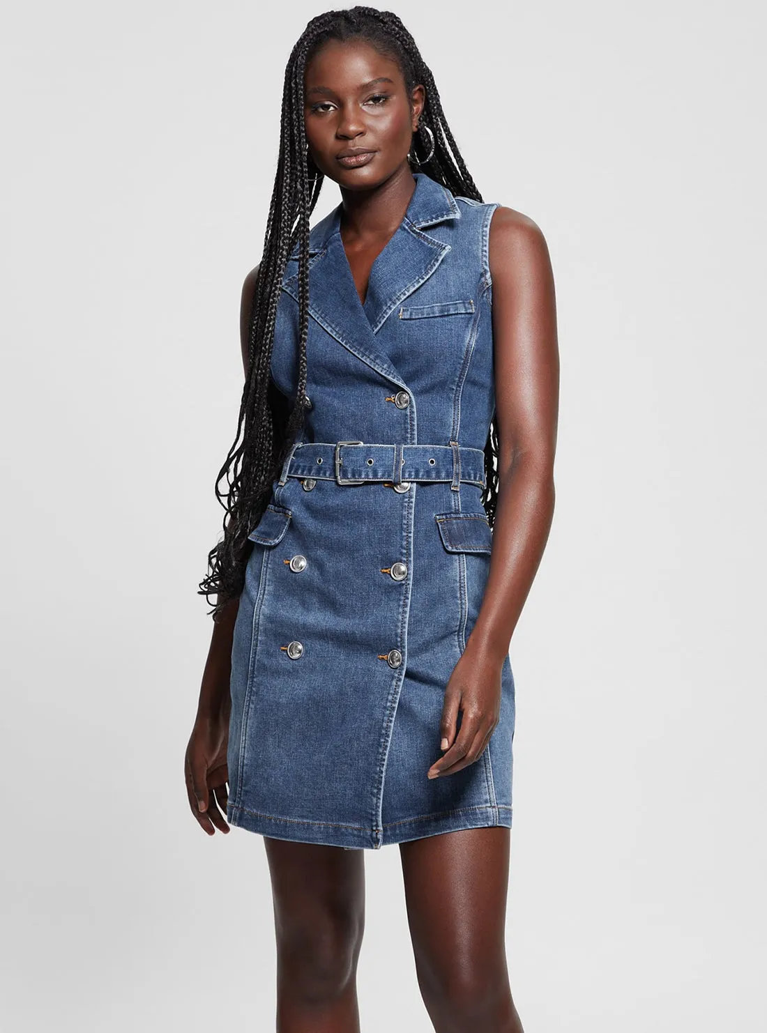 Blue Denim Anela Trench Mini Dress Flattering Comfort Wear Summer Friendly