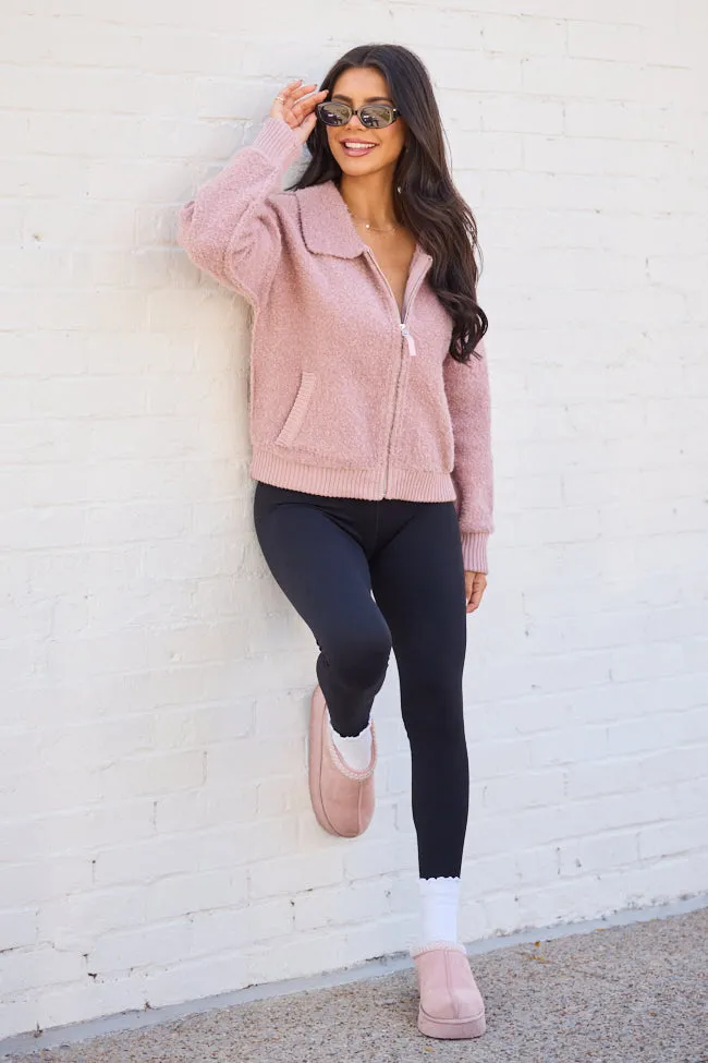 Bodhi Mauve Boucle Full Zip Jacket Noise Free Zipper