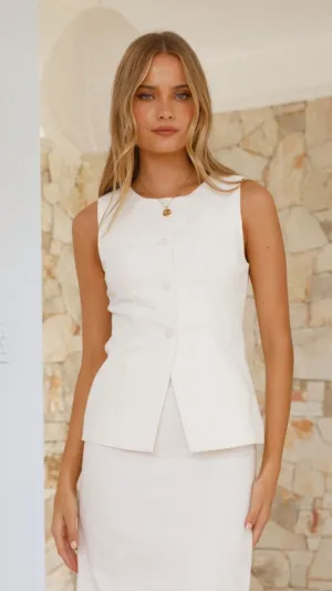 Louella Button Up Vest - White Hidden pockets Cozy Pajama Set