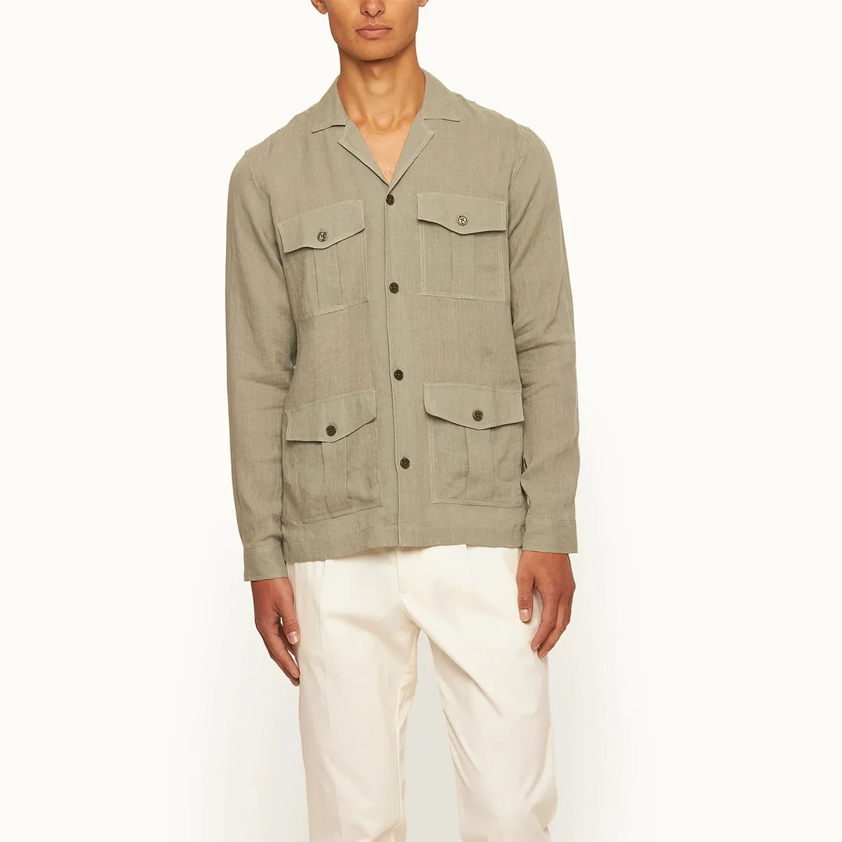 Orlebar Brown - Maitan 007 Golden Gun Linen Shirt in Penny Green Stain Resistant