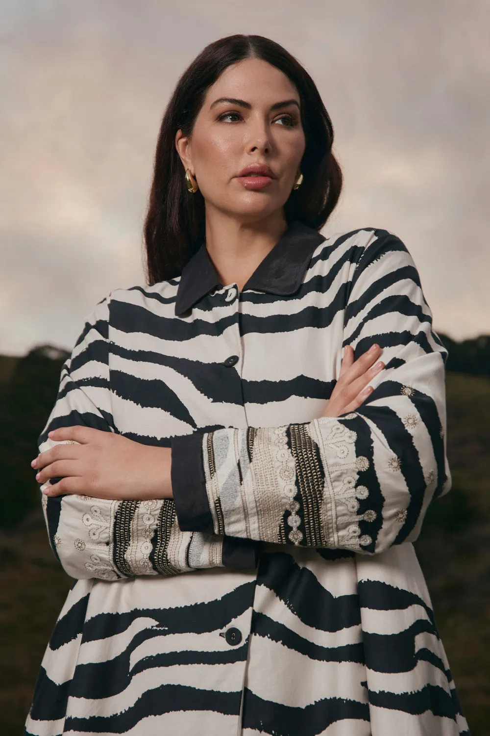 Pastel Shade Weather Proof Bonnie Embroidered Jacket in Bengal