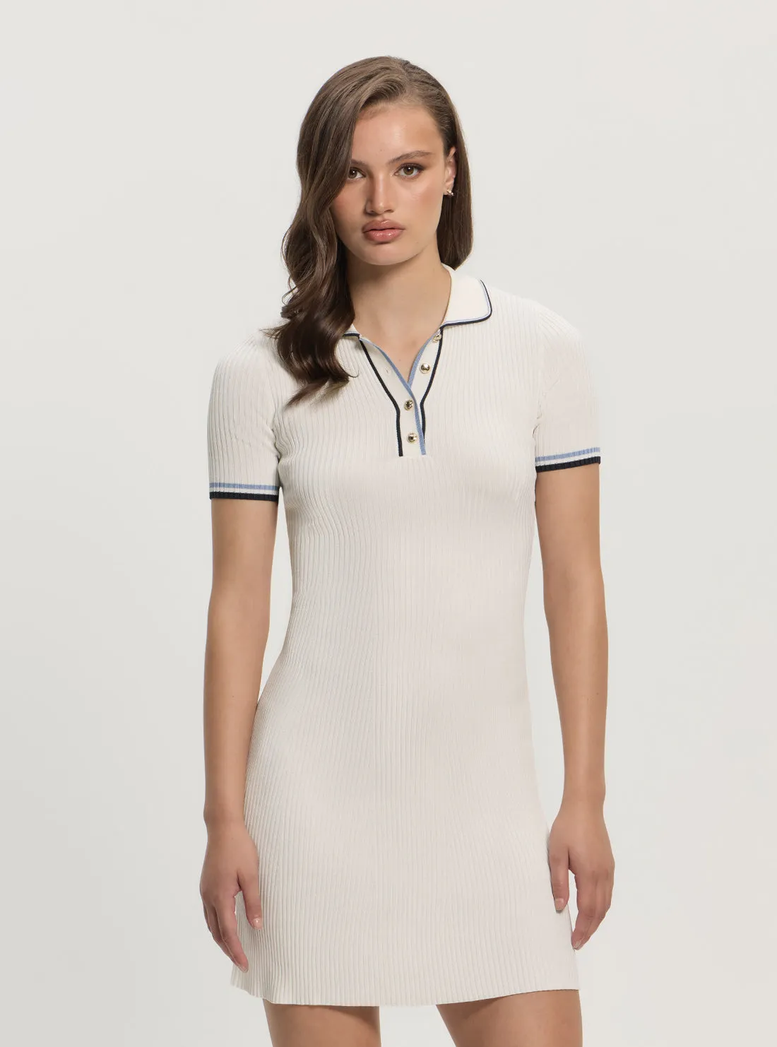 White Thalia Polo Mini Sweater Dress Travel-Essential