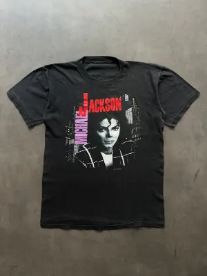 Breathable mesh panel Taped Neckline 1980s Michael Jackson bad tour faded tee (L)