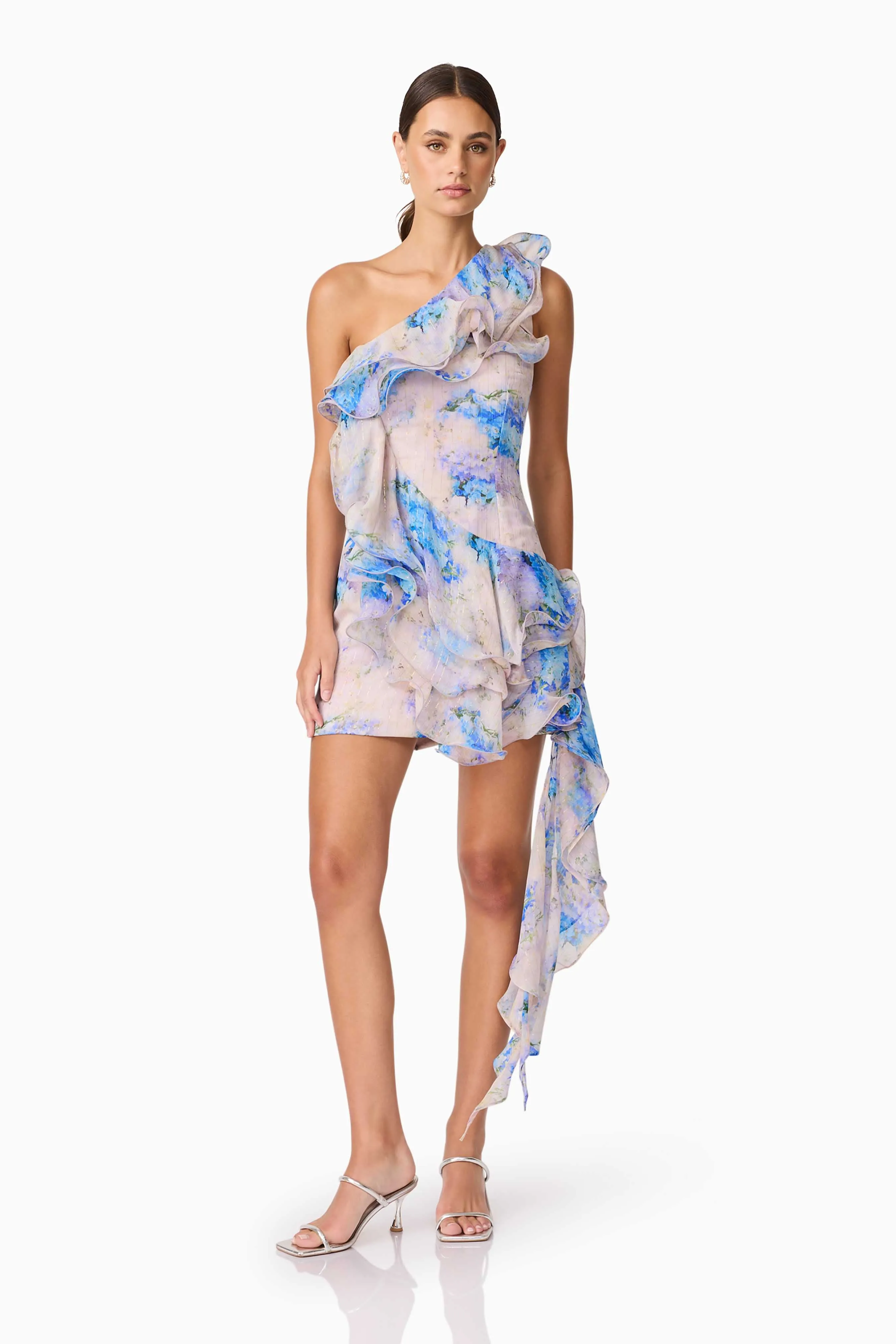 Modest Cut Smart Fit Wear Briony Asymmetrical Mini Dress in Pink & Blue Floral
