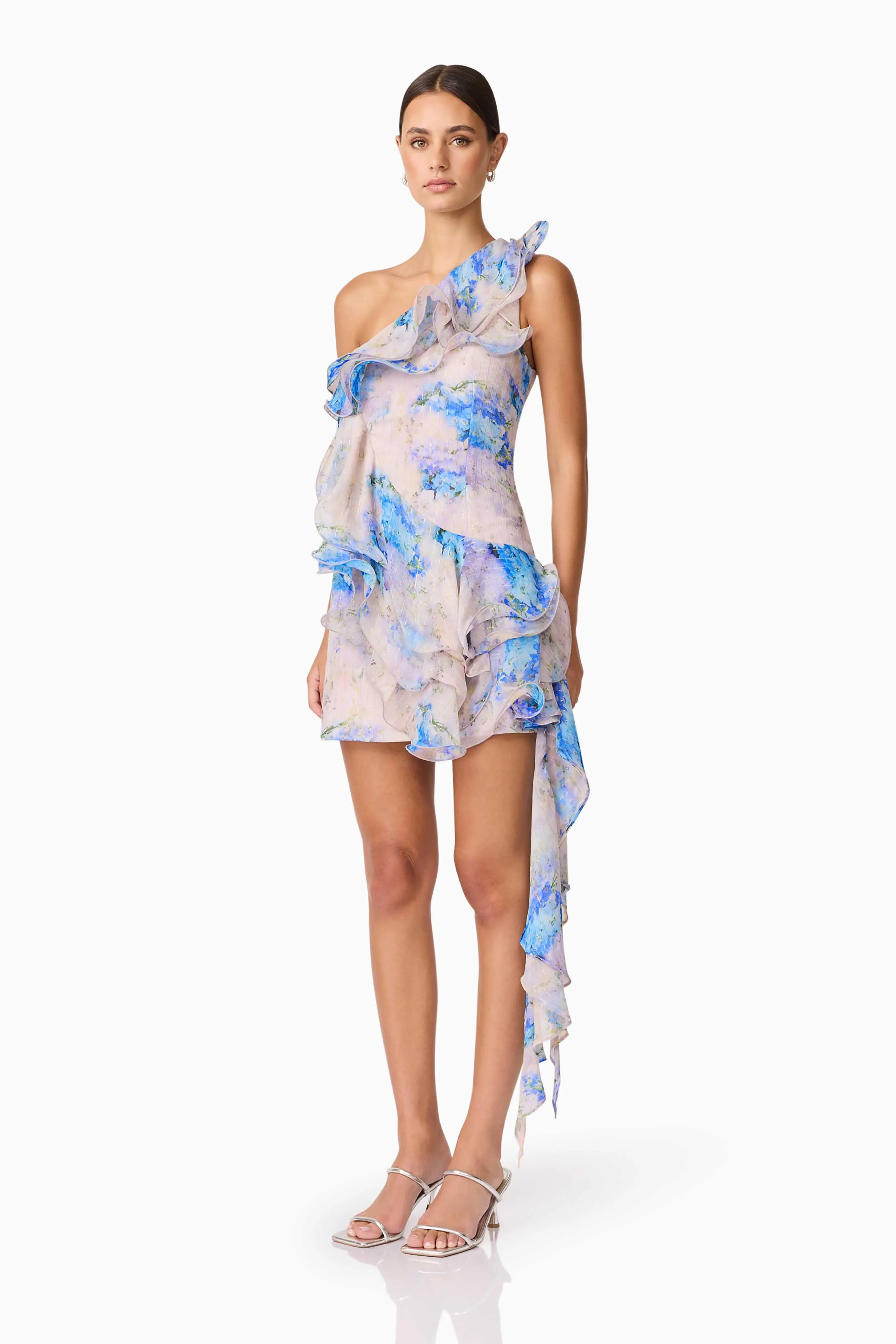 Natural Aesthetic Briony Asymmetrical Mini Dress in Pink & Blue Floral