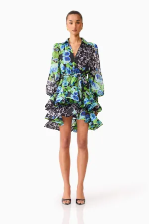 Briony Long Sleeve Mini Dress in Black Floral Inner Feel
