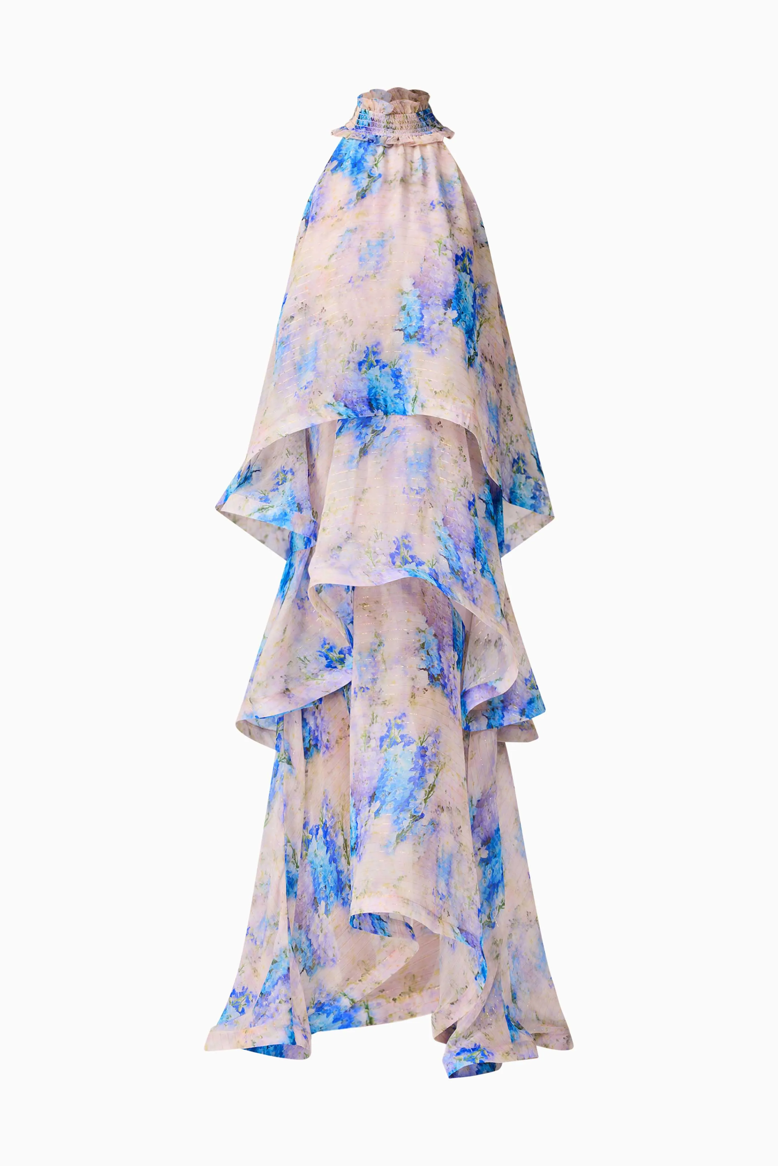 Decorative-Design Gender Inclusive Briony Tiered Gown in Pink & Blue Floral