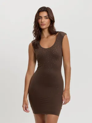 Classic Grace Youthful Mood Brown Rosy Hotfix Mini Dress