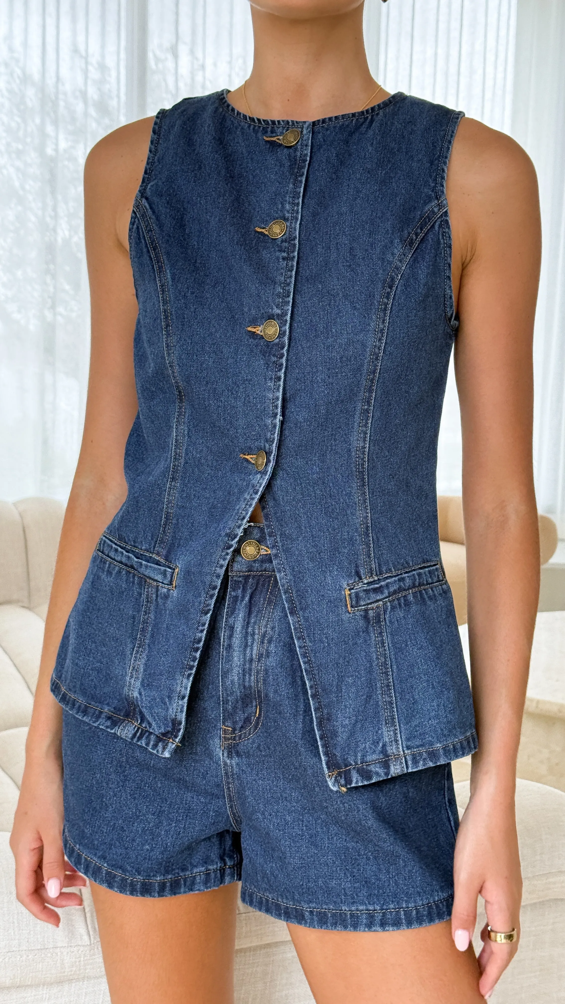 Cairo Denim Vest - Dark Mid Tribal Soul Lightweight Feel