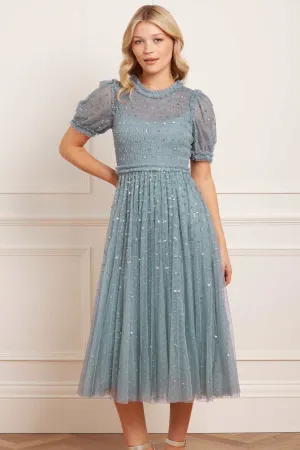 Square-Neck Sequin Giselle Smocked Ballerina Dress