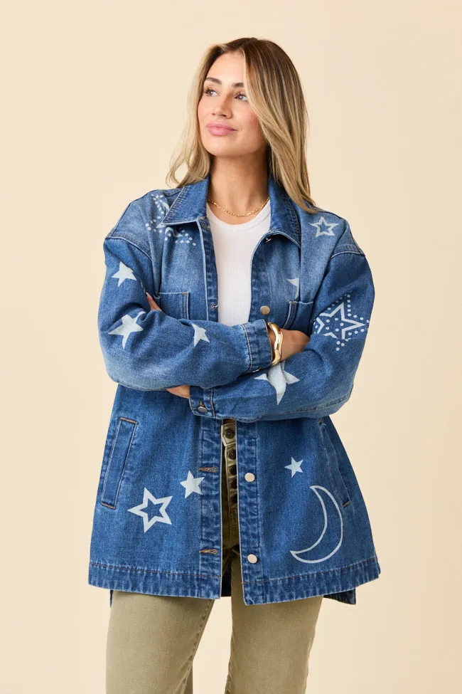 Sun Protective Fabric Minimalist Style Cassie Celestial Motif Denim Jacket Emily Fauver X Pink Lily