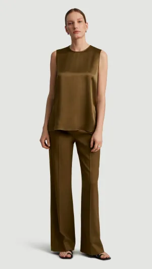 Wide Leg Trouser in Seasonless Wool | Mushroom Clean Finish All-Day Wear