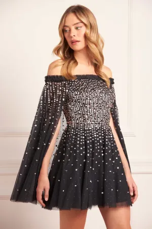 Elegant Piece Moonlight Sequin Cape Micro Mini Dress