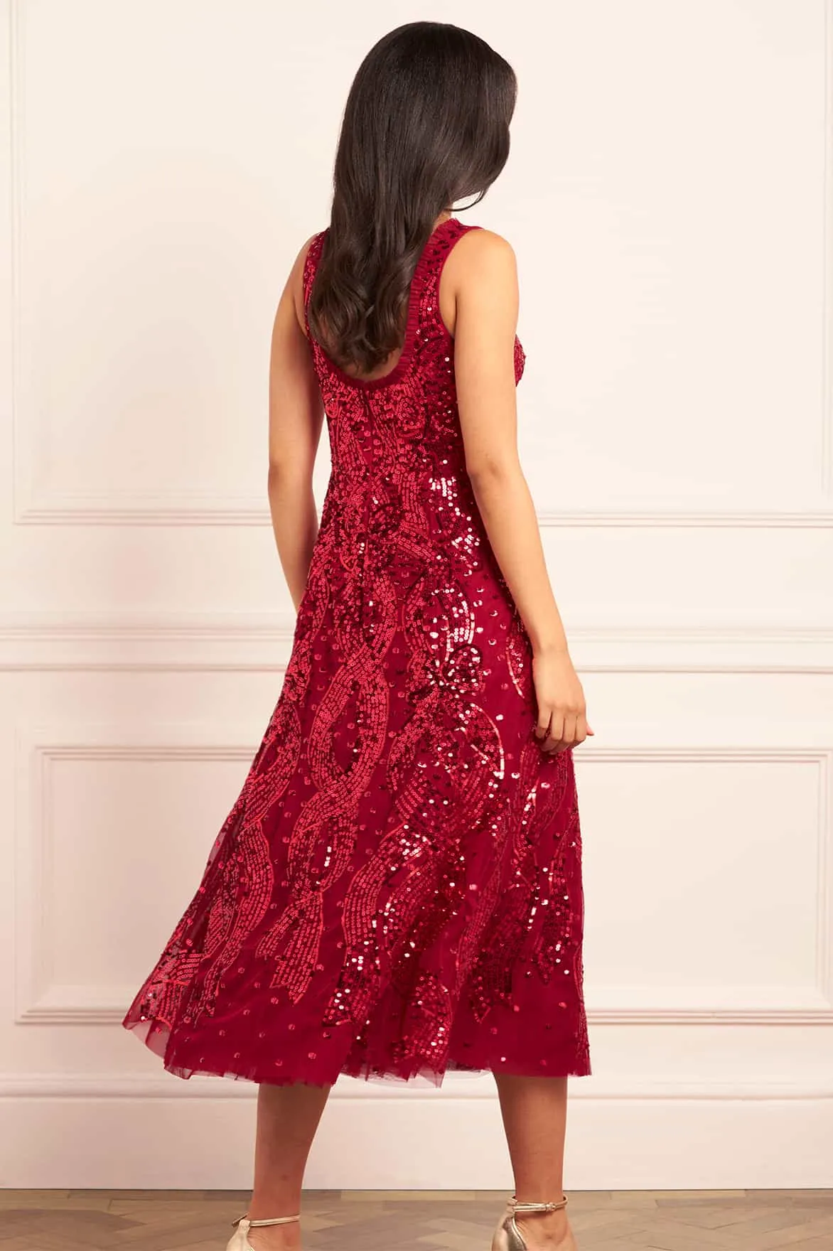 Easy Wrap Sequin Ribbon Scoop Neck Ballerina Dress