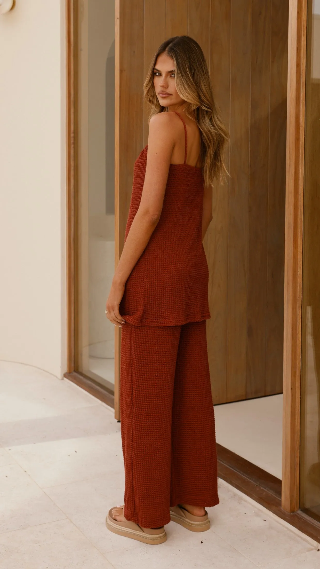 Breathable knit Flexible Material Catie Top - Rust