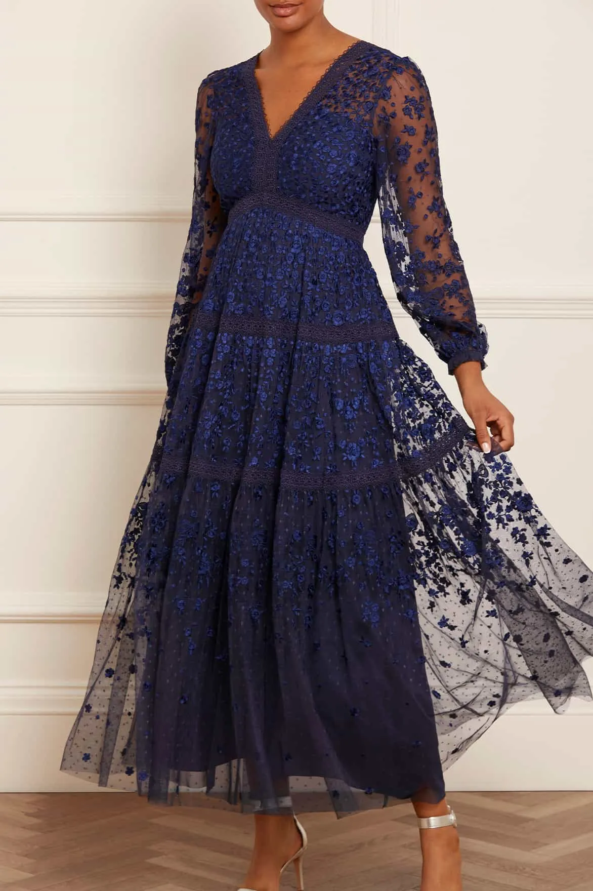 Kimono-Sleeve Celestia Ribbon Ankle Gown