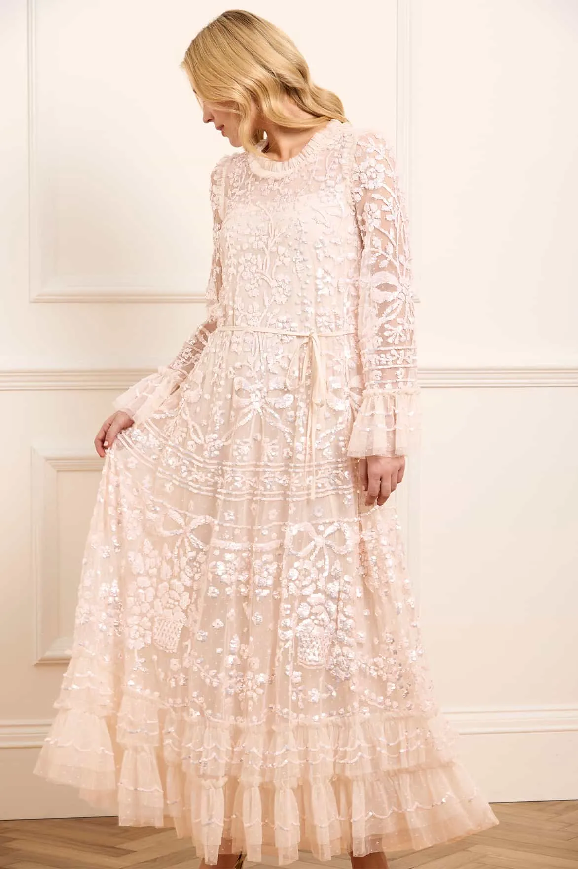 Texture Flow Celia Long Sleeve Ankle Gown