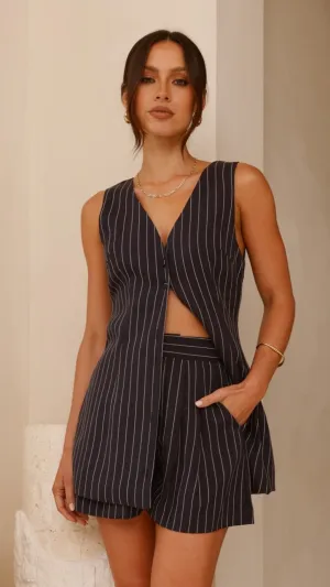 Hidden pockets Chancellor Button Up Vest - Blue Stripe