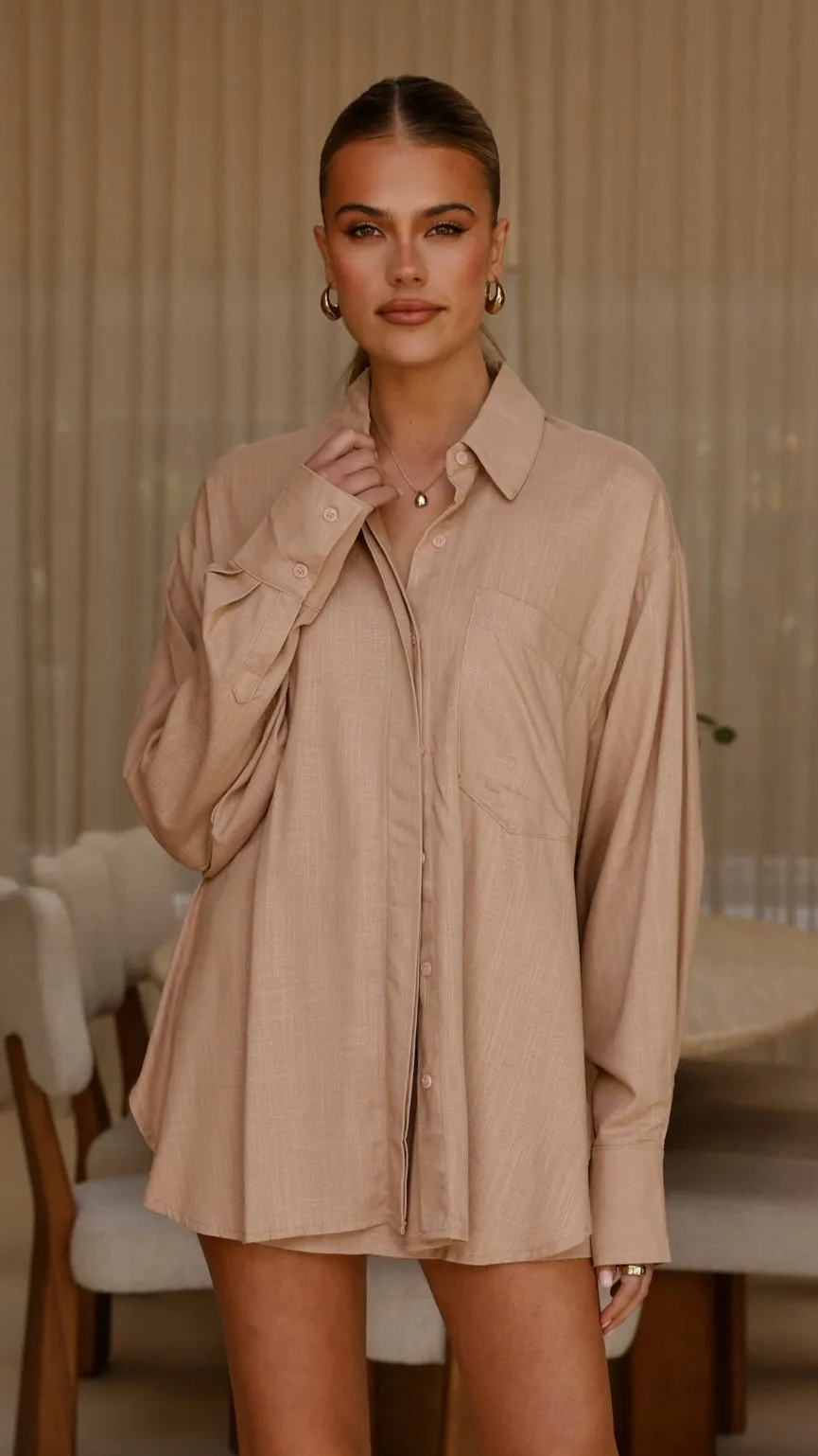 Japan Neat Charla Button Up Top - Mocha