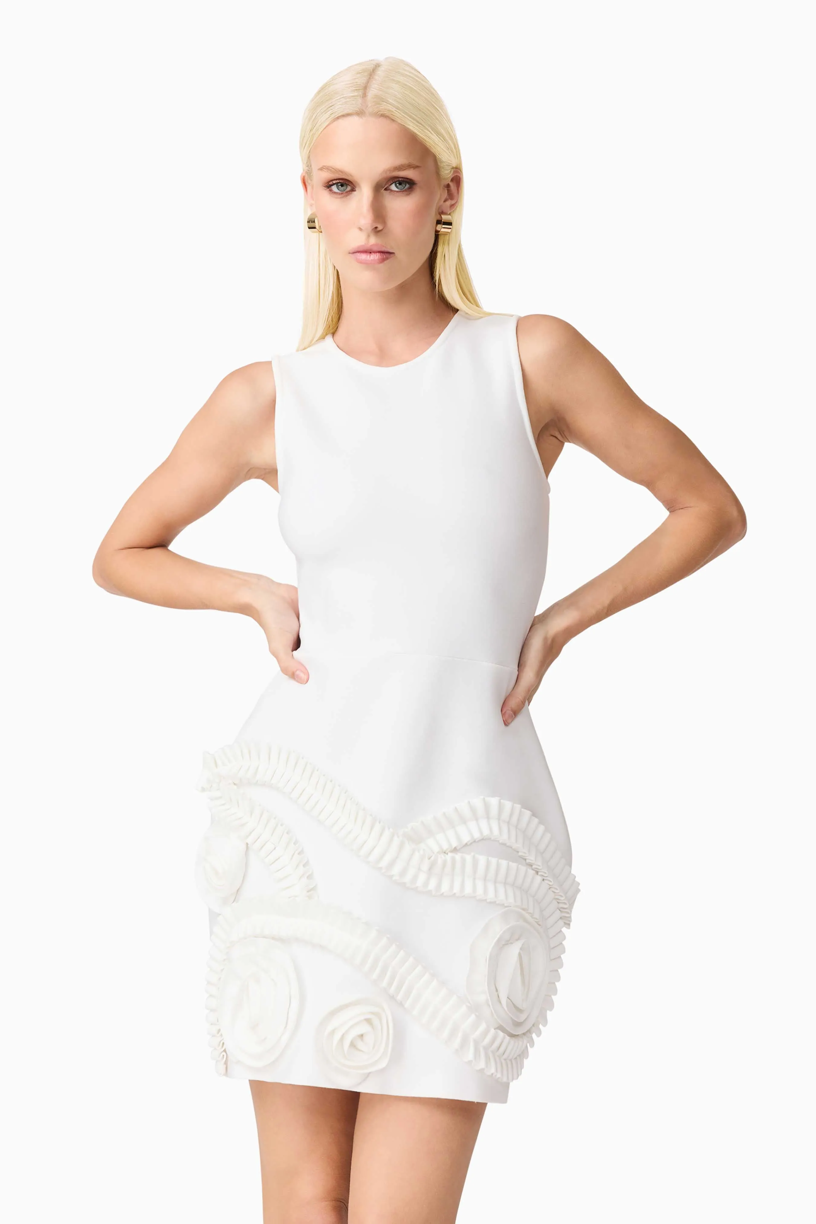 Sonya Tulip Mini Dress in White Winter Wrap Understated Glam