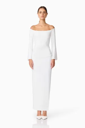 Feminine Energy Classic Waistband Sonya Long Sleeve Midi Dress in White