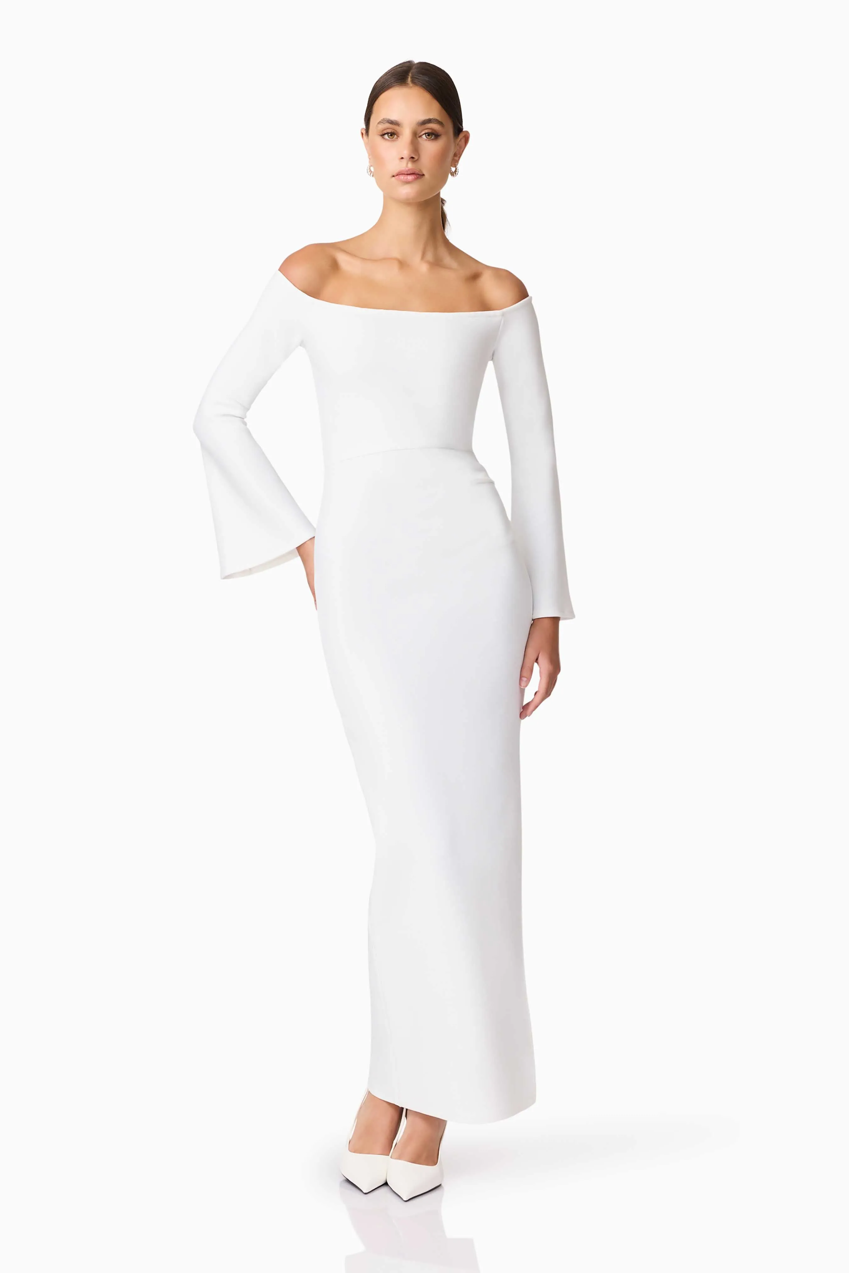 Work Flex Sonya Long Sleeve Midi Dress in White
