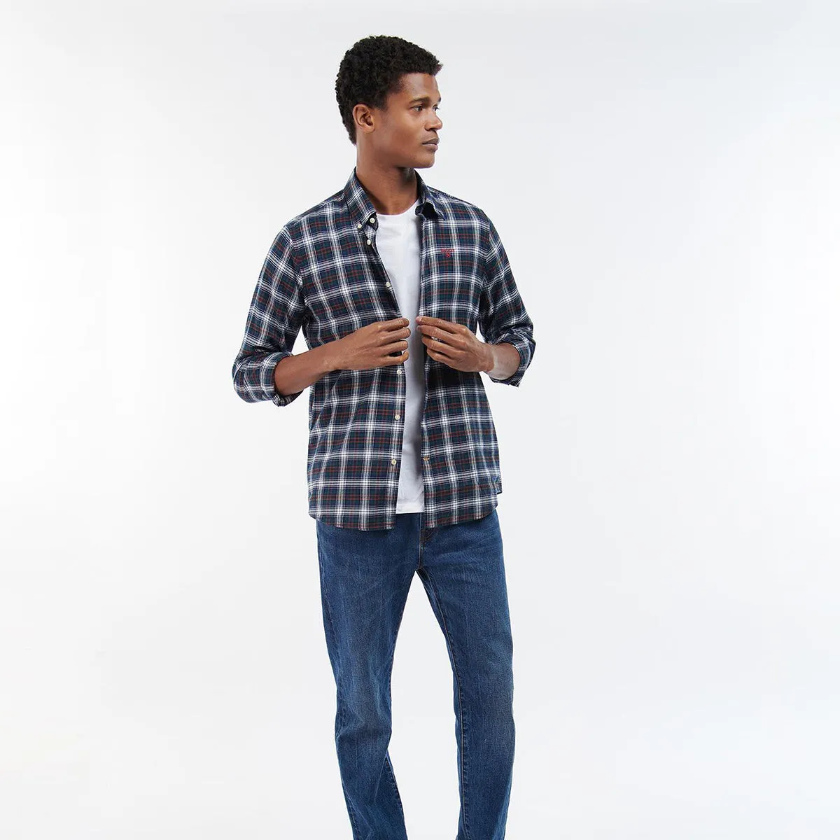 Barbour - Portland Tailored Fit Shirt in Navy Cozy Stretch Zero Waste Production