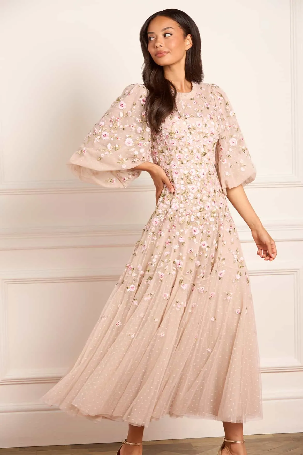 Night Style Gentle Texture Sylvia Rose Round Neck Ankle Gown