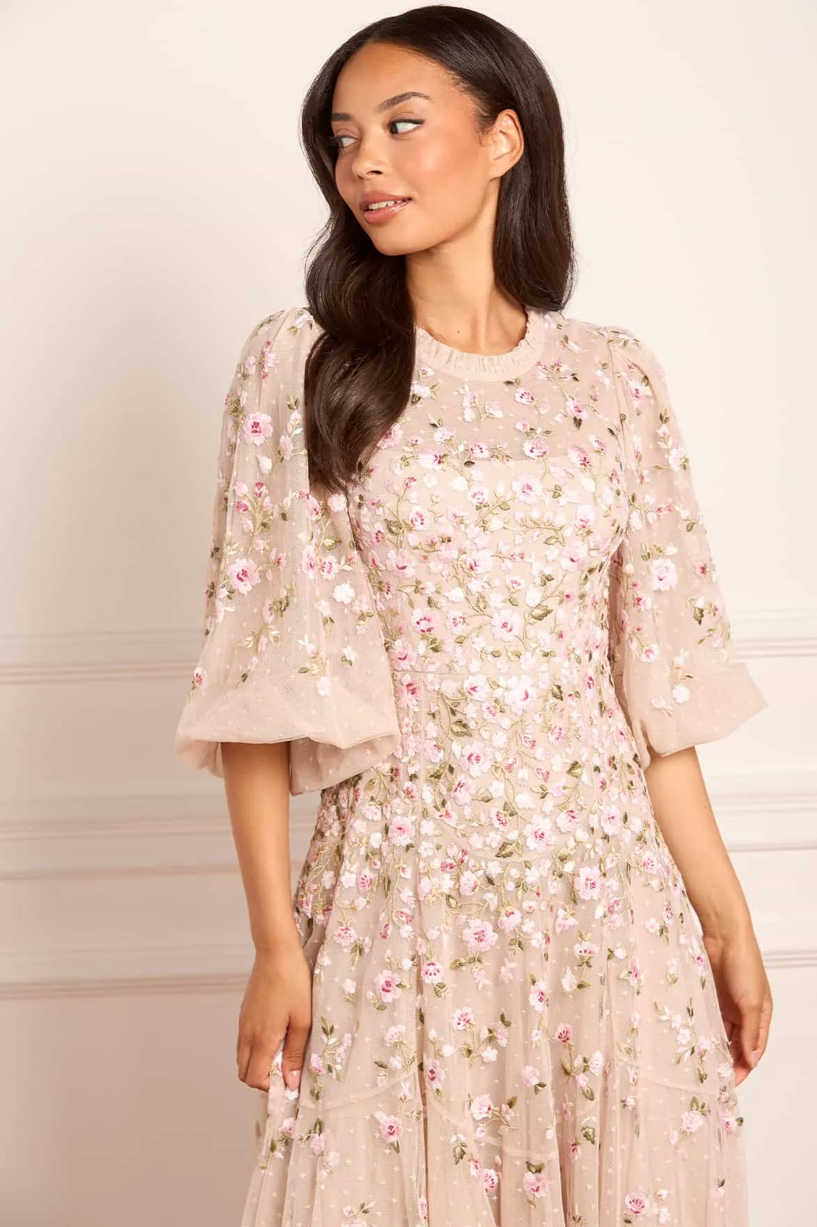 Sylvia Rose Round Neck Ankle Gown High-waist