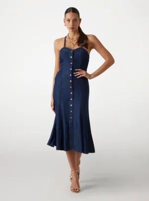 Garden-Party Feminine Touch Blue Edna Denim Midi Dress