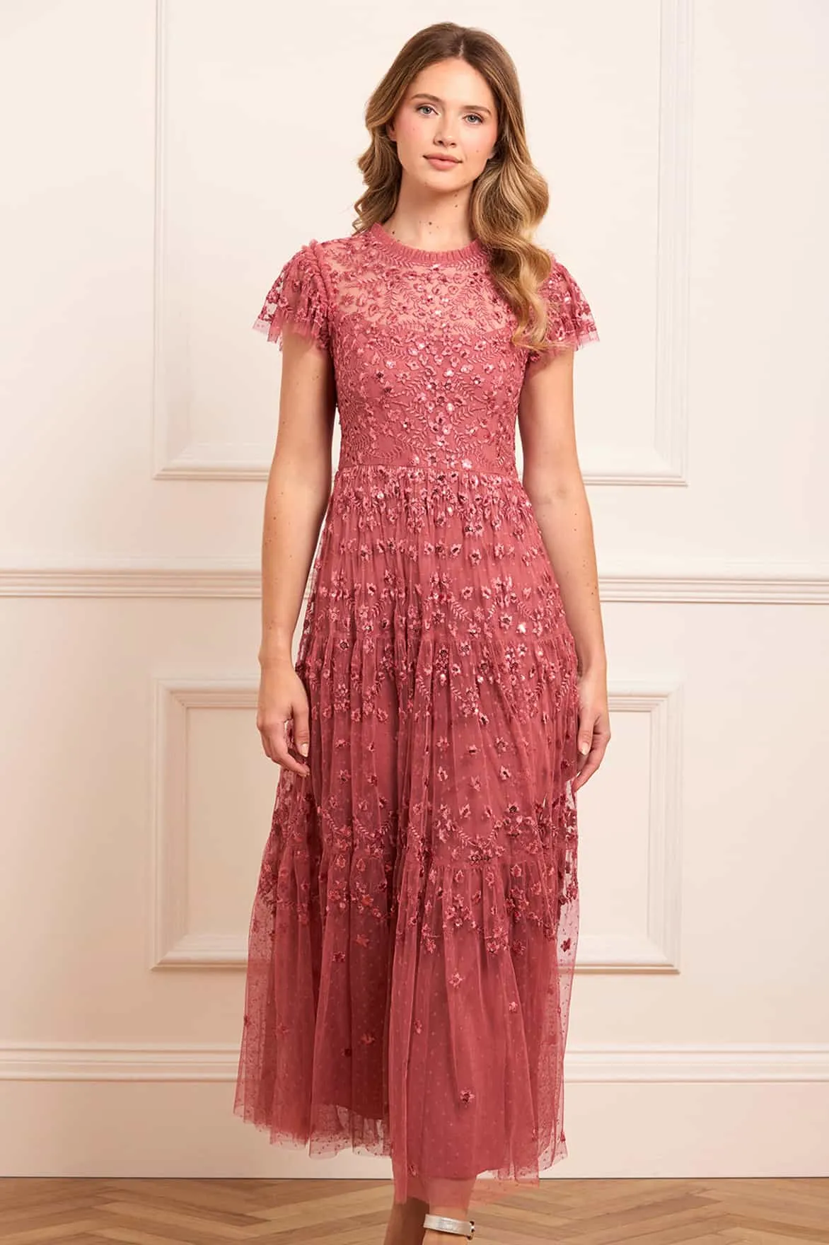 Wardrobe-Staple Graceful Ease Clover Short Sleeve Ankle Gown