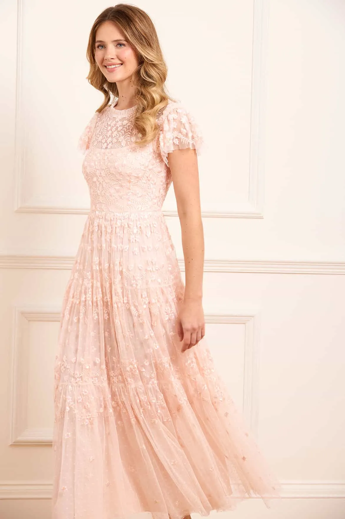 Bold-Color Clover Short Sleeve Ankle Gown