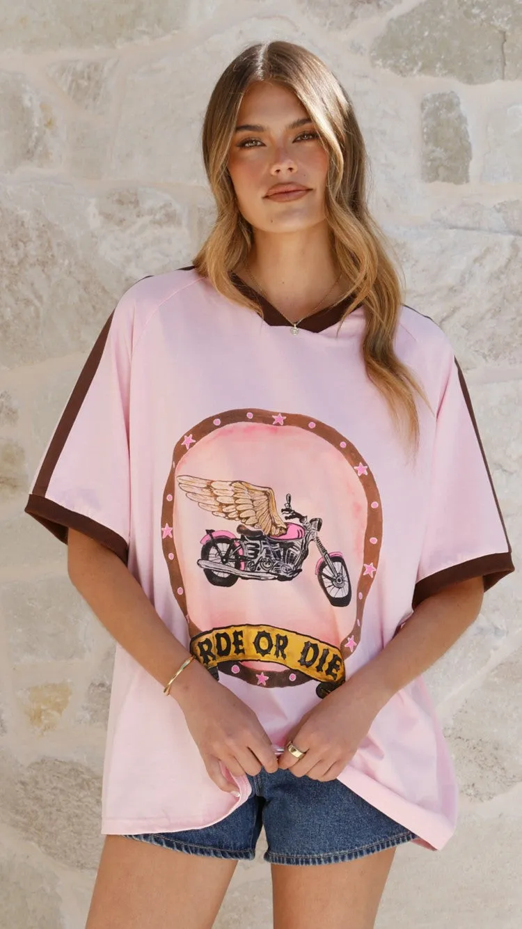 Velvet Soul AntiPilling Finish Avis Oversized Tee - Ride or Die Print