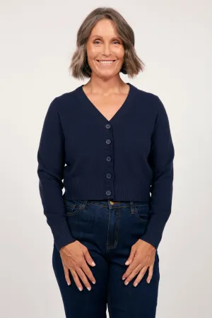 Reused Cloth Knitted Cropped Cardigan in Navy