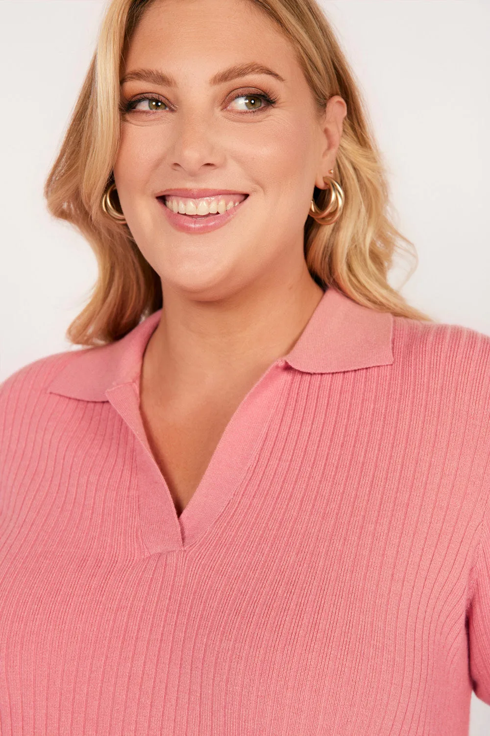 AirflowVents Collared Knitted Top in Blush