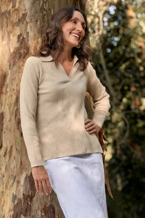Soft Layers Collared Knitted Top in Oatmeal