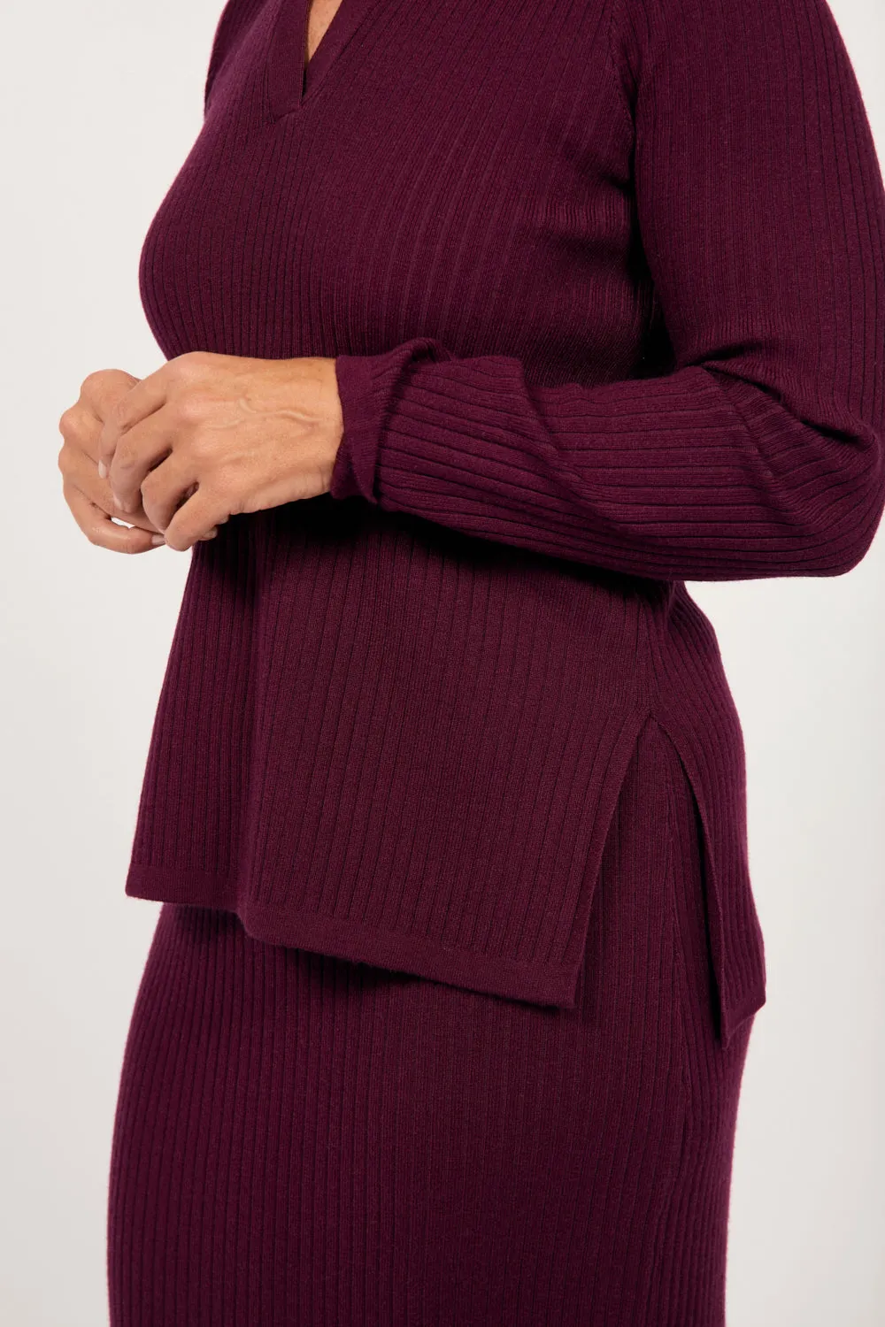 Collared Knitted Top in Plum MultiPocketStyle
