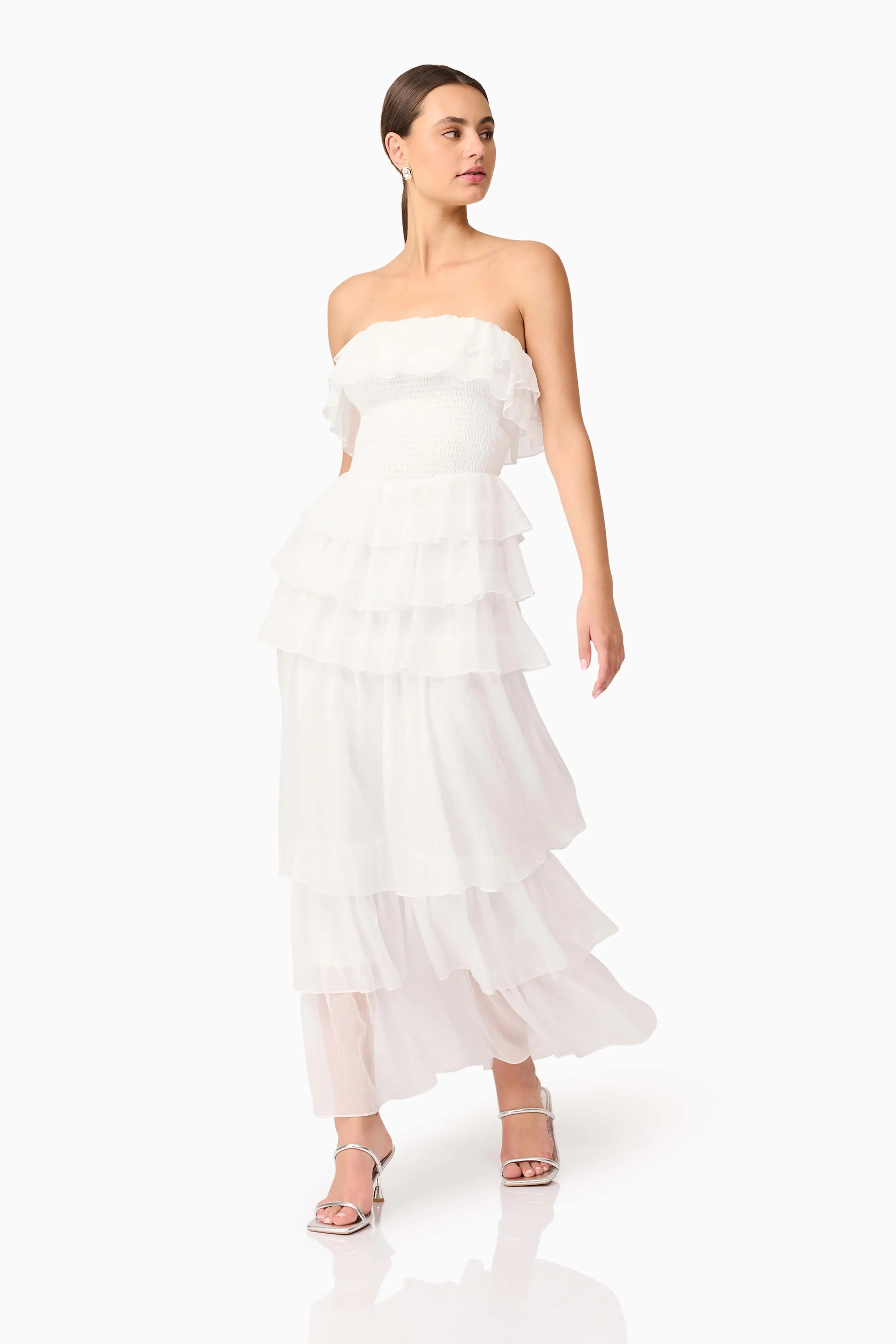 Melissa Strapless Maxi Dress in White Social Ease Perfect Day-to-Night