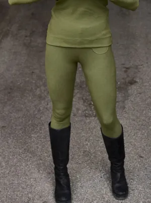 Comfy Movement Henriette Steffensen 72304 Ribbed Organic Cotton Leggings - MOSS