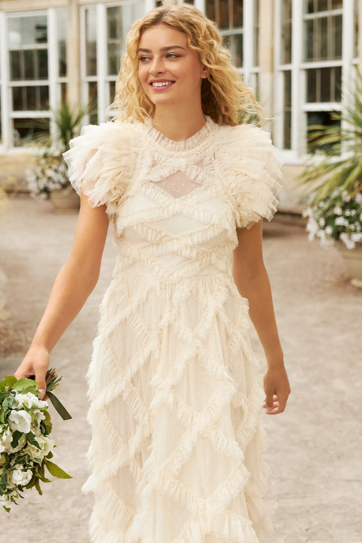 Genevieve Ruffle Gown Urban Fit Sleek Drape