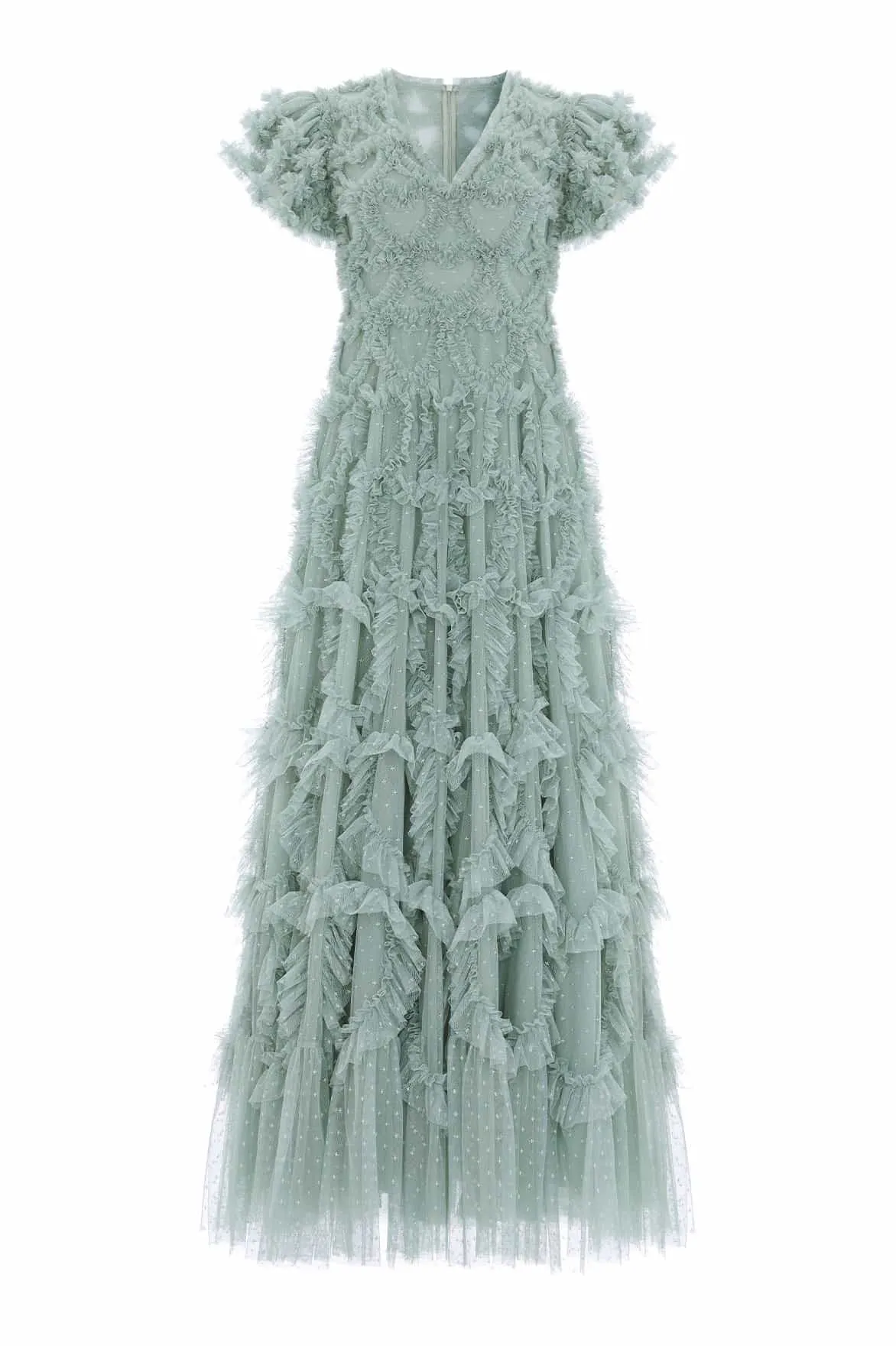 Sleek Waist Contrast-Piping Amorette V-Neck Gown